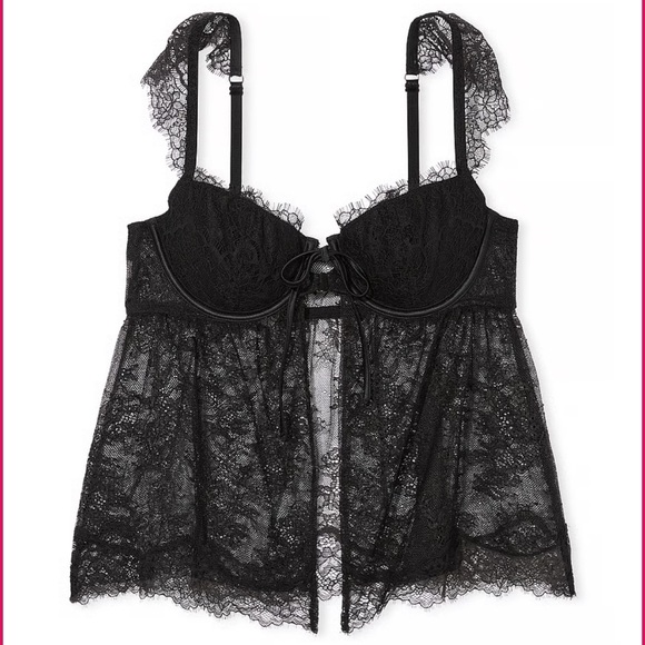 Victoria’s Secret dream angels black Lace Wicked underlined fly away top
